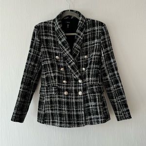 aqua tweed black double breasted blazer